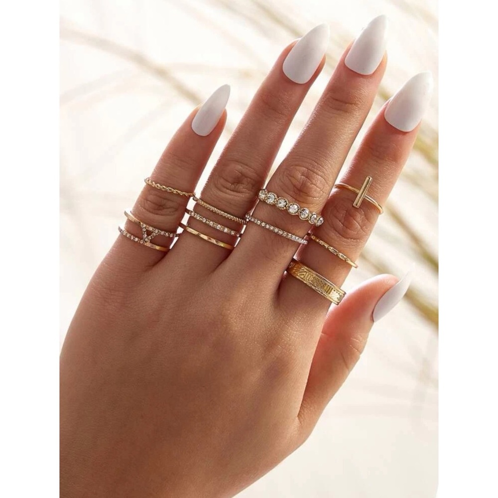 8pcs Rhinestone & Bar Decor Ring - Picture 1 of 4
